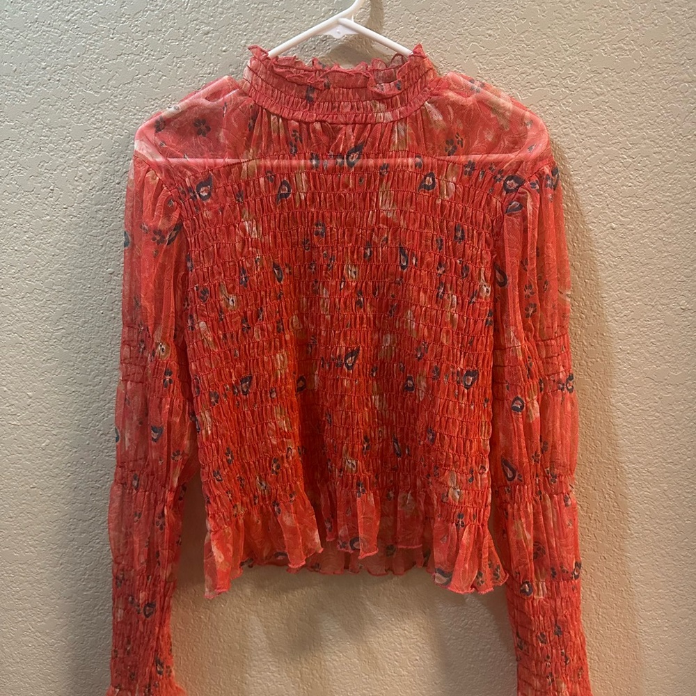Free People Orange Floral Blouse